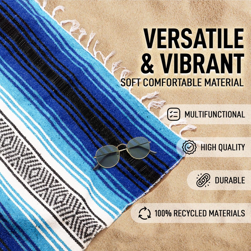 Hydration Nation Authentic Extra Large Mexican Blanket - Handwoven Yoga, Serape, Artisanal Falsa, Beach, Camping, Picnic, Outdoor Blanket (King Turquoise) - Image 3